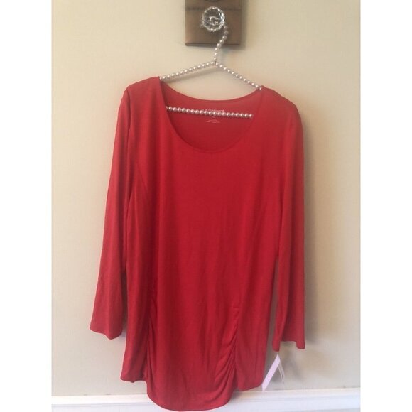NWT Liz Claiborne Weekend Womens Size XL Red Long Sleeve T-Shirt Ruched - Picture 1 of 6